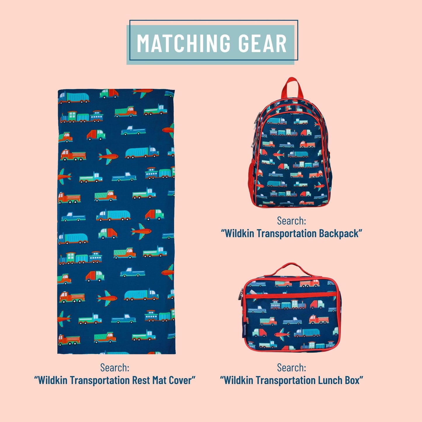 Wildkin Kids Vinyl Nap Mat - Foldable, Durable Rest Mat For Daycare & Preschool - Transportation