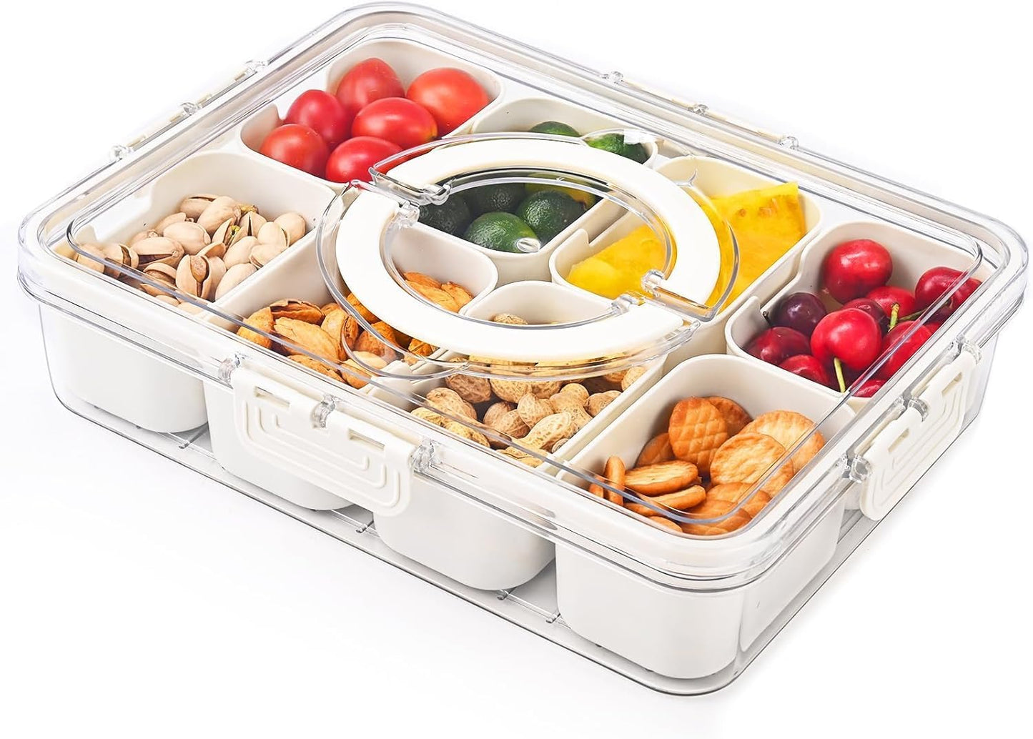 Rathoyagn Divided Fridge Storage Boxes With Serving Veggie Tray With Lid And Handle, Fridge Organizer With Removable Compartment