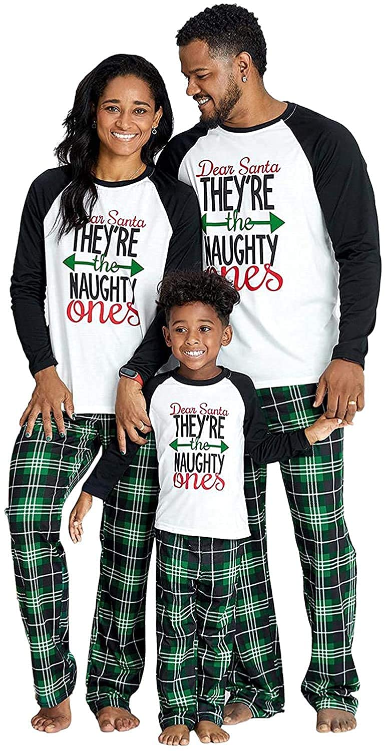 Iffei Matching Family Pajamas Sets Christmas Pj'S Letter Print Top And Plaid Bot WBBAPB08LCX8VP1