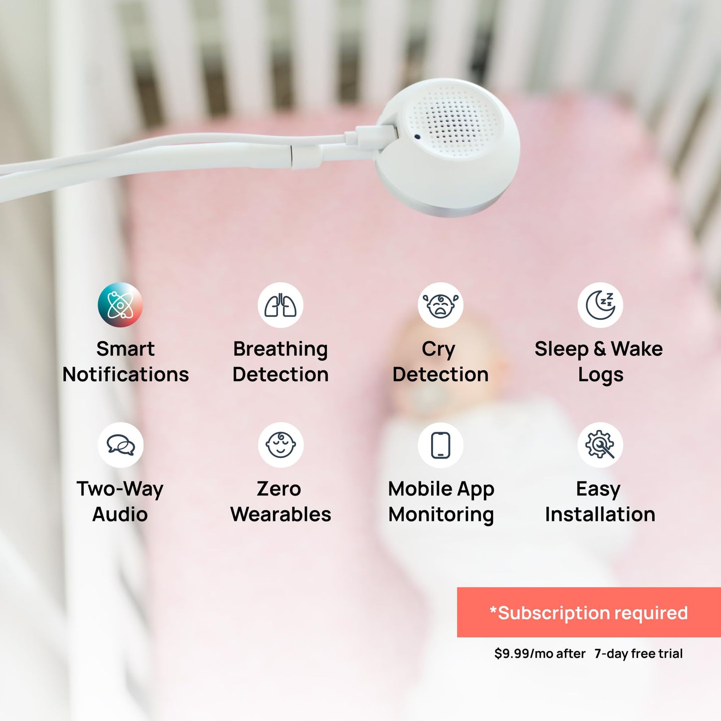 Smart Baby Camera Monitor & Floor Stand, Sensor-Free Baby Breathing Monitor, Ai Monitoring, Sleep Tracker, Baby Cry Detection, N