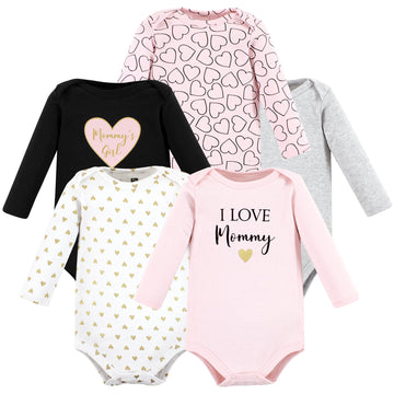 Hudson Baby Unisex Baby Cotton Long-Sleeve Bodysuits, Girl Mommy, 6-9 Months