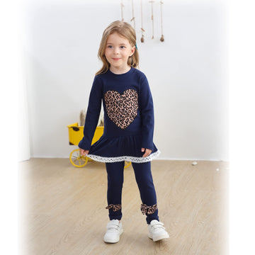 Retsugo Toddler Baby Girls Leopard Heart Fall Winter Clothes Set Kids Valentine'S Day Birthday Girl Outfit Cute Pullover Shirt A