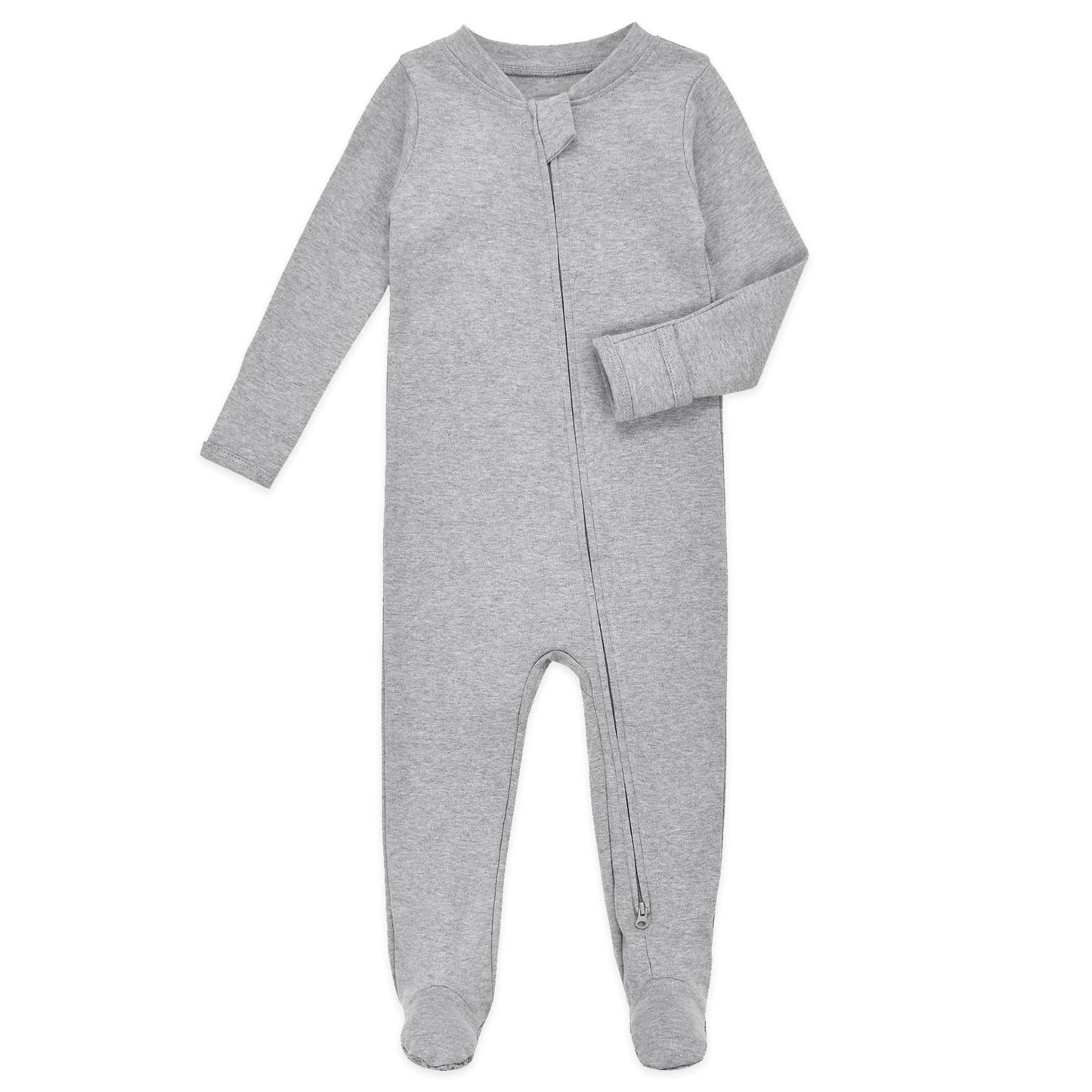 Aablexema Baby Footie Pajamas With Mittens - 3Pcs Infant Footed Sleeper Cotton Sleepwear Outfits(Blue/Grey/Stripe,6-9M)