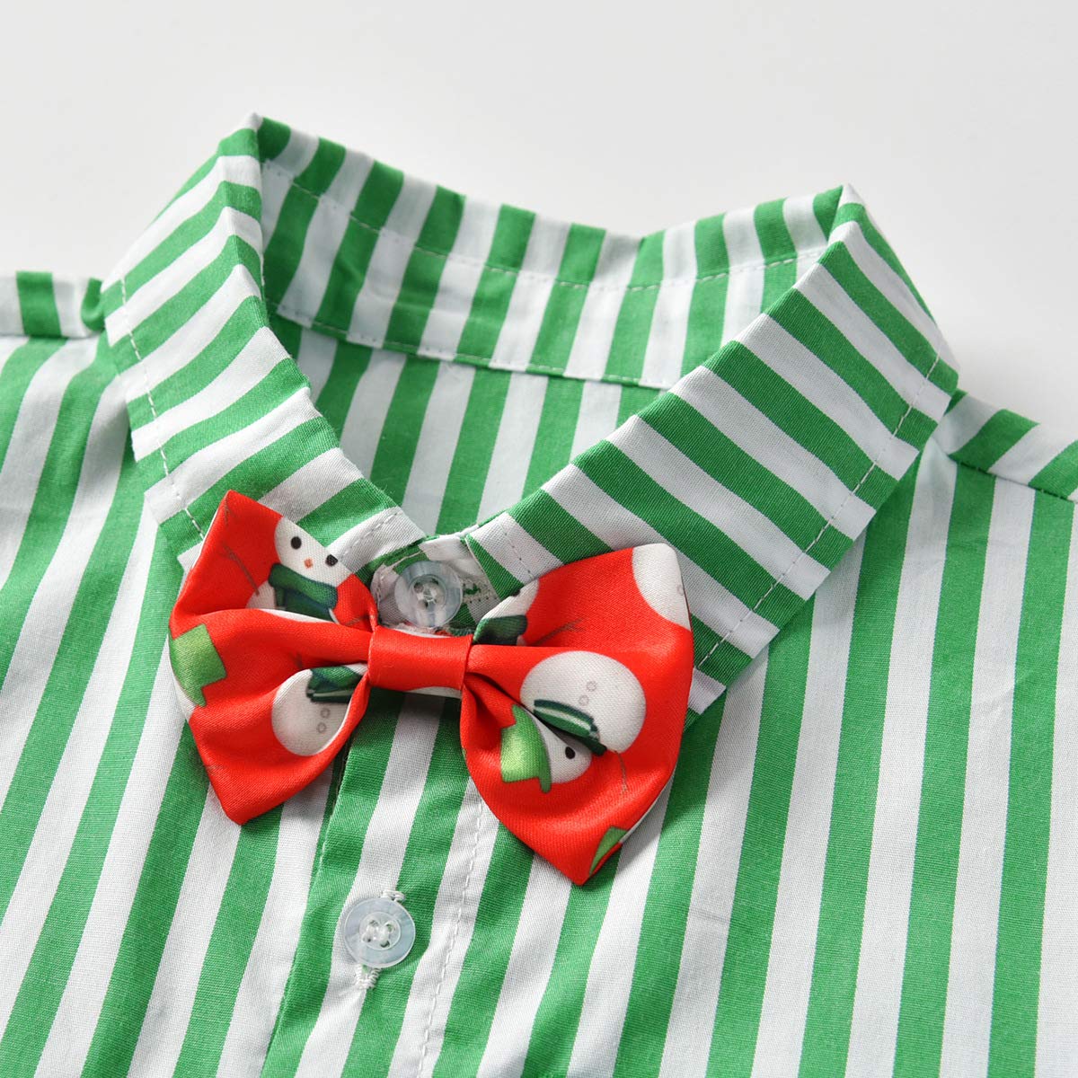 Mhsh Baby Boy Christmas Outfit Green Stripe Shirt With Bowtie And Pants Outfits, Newborn 3Pcs Pants And Top Sets(Green Stripe, 8