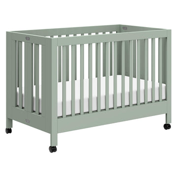 babyletto Maki 2-in-1 Portable Folding Crib with Toddler Bed Conversion Kit in Light Sage, Greenguard Gold Certified