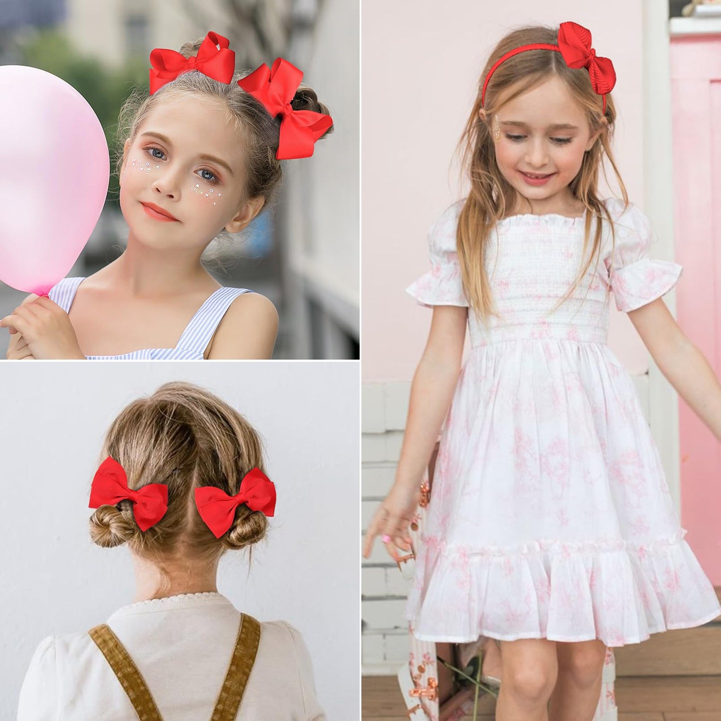 Deeka Hair Accessories, 15 Pieces Uniform Hair Bows, Hair Clips, Headband, Hair Ties Set For Little Toddler School Girls - Red