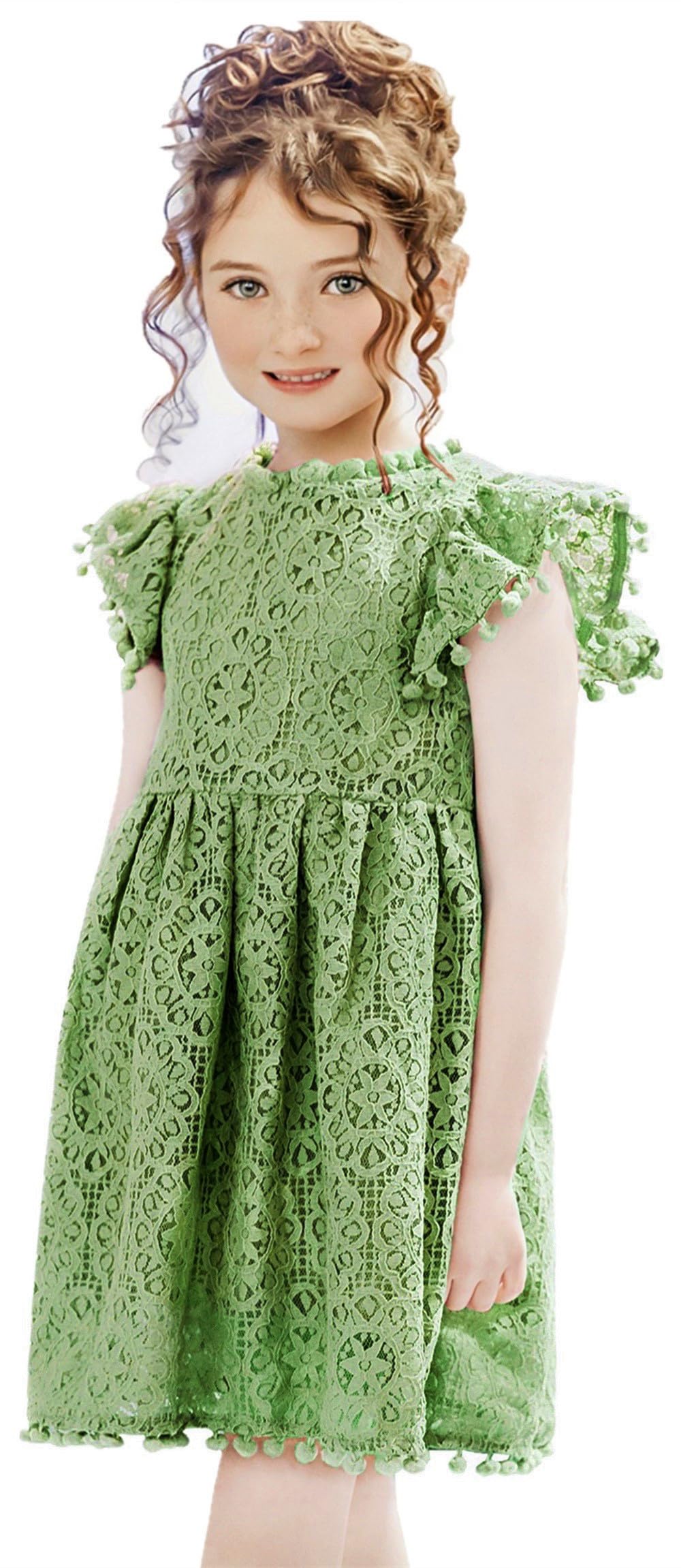 2Bunnies Girl Baby Toddler Vintage Lace Pom Pom Flutter Sleeve Easter Birthday O