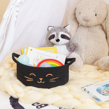 Hichen Small Cat Storage Basket, Black Cute Basket For Toys, Dog Toy Basket, Woven Rope Basket For Organizing, Empty Gift Basket