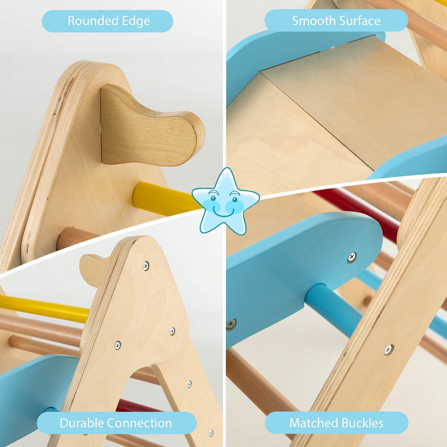 Olakids Toddlers Triangle Climber, 2 In 1 Montessori Kids Wood Climbing Toy With Ramp, Ladder, Slide For Gym Playground, Indoor