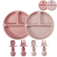 PandaEar 2 Pack Toddler Divided Suction Plates with 2 Spoons 2 Forks for Babies | Silicone Baby Led Weaning Supplies Self Feedin