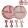 PandaEar 2 Pack Toddler Divided Suction Plates with 2 Spoons 2 Forks for Babies | Silicone Baby Led Weaning Supplies Self Feedin