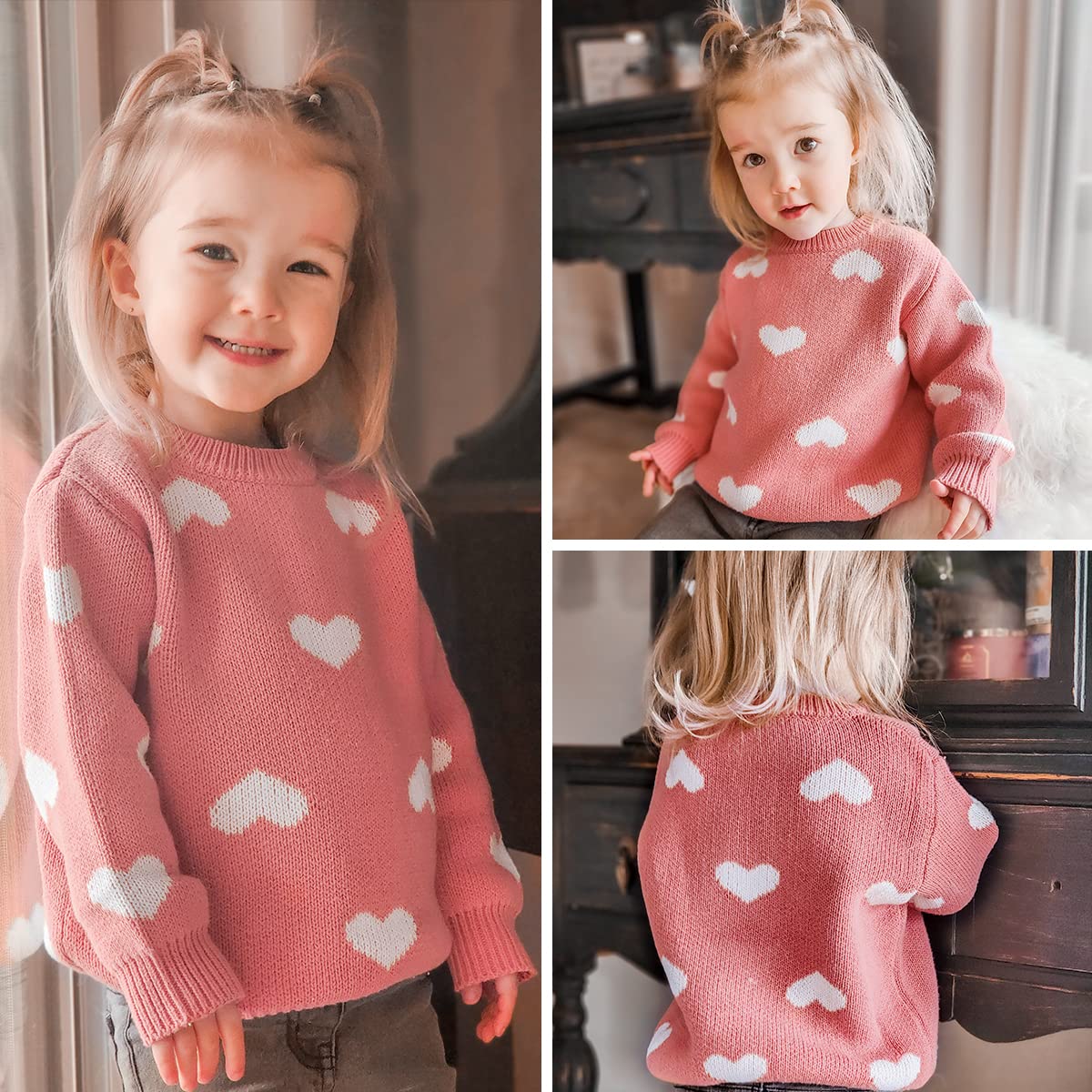 Simplee Kids Baby Girls' Valentine'S Sweater Pink Pullover Coat Cotton Sweater Patterns To Knit Heart For Autumn Fall And Winter