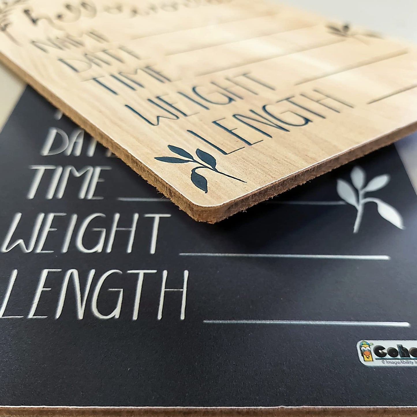 Cohas Hello World Newborn Baby Announcement Printed Wood Sign With Monster Theme, 9 By 12 Inches, Black Marker