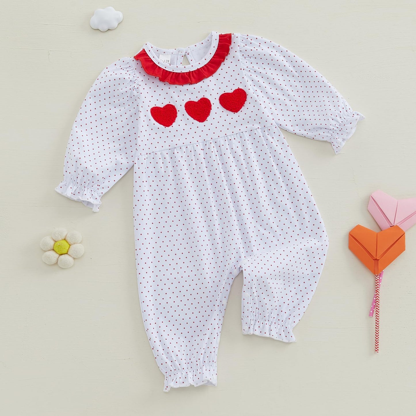 Doisbetthsay Baby Girl Romper Long Sleeve Jumpsuit Hearts Infant Newborn Clothes My First Valentines Baby Girl Outfit (Heart Red