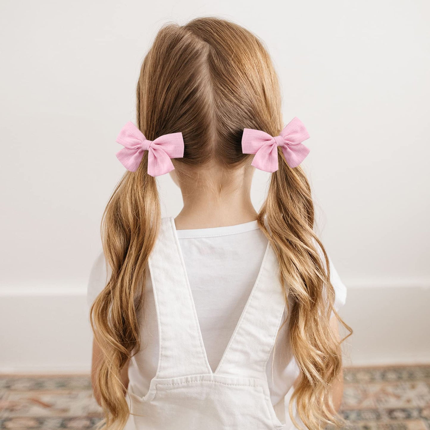 Oaoleer 40Pcs 3.5Inch Hair Bows For Toddler Girls - Linen Neutral Pigtail Bows Double Bun Ponytail Bows Alligator Clips Hair Bar