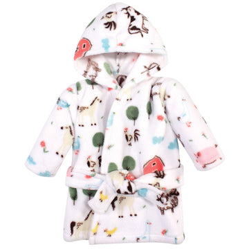 Hudson Baby Unisex Baby Plush Animal Face Bathrobe, Girl Farm Animals, 0-9 Months