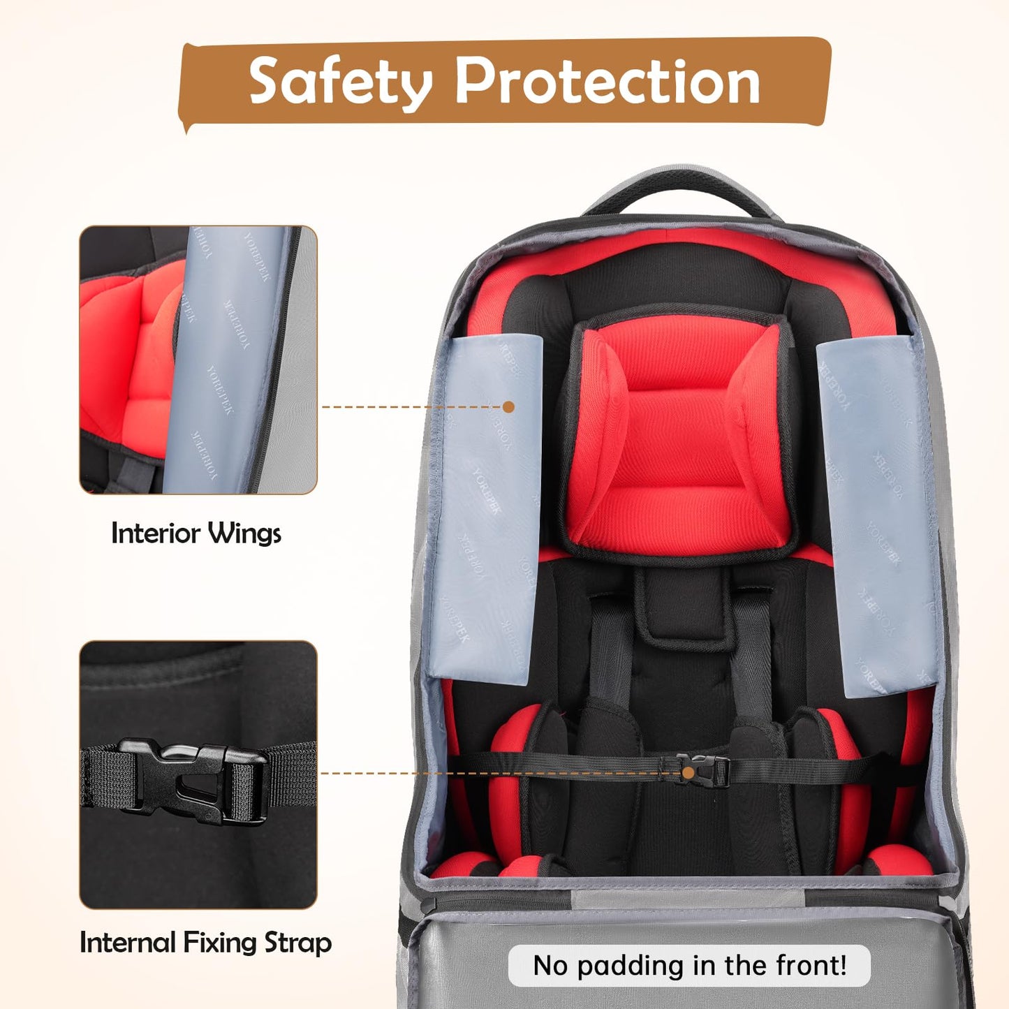 Yorepek Gate Check Car Seat Travel Bag, Padded Carseat Cover For Airplane Travel, Car Seat Carrier For Airport, Baby Carseat Bac
