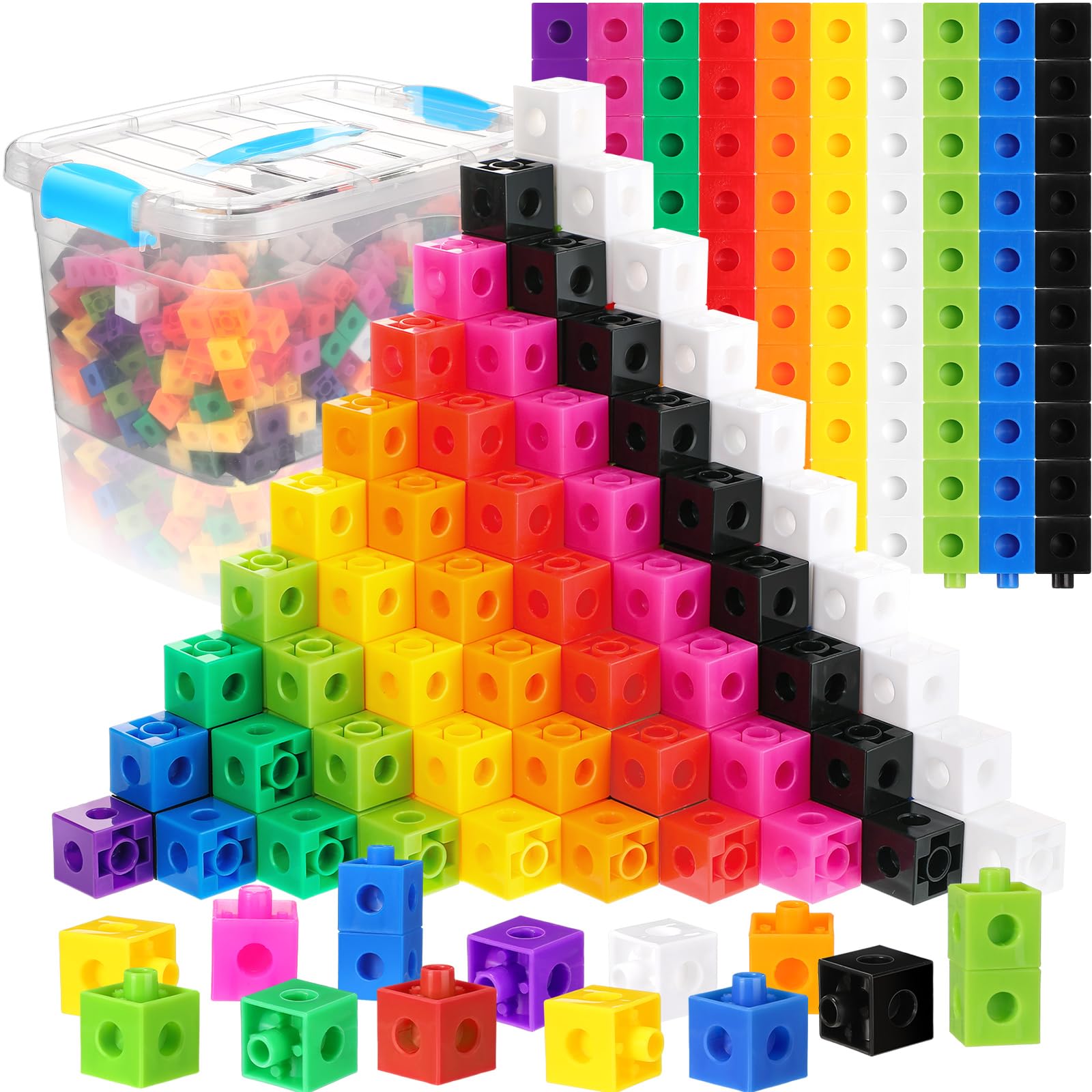 Jenaai 300 Pcs Linking Cubes with Storage Container Counting Cubes, Colorful Plastic Counting Block, Math Manipulatives Classroo