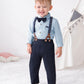 Yallet Toddler Baby Boy Clothes Suit Gentleman Outfits Formal Dress Shirt + Bowtie + Suspender Pants Wedding Party(L Sky Blue, 3