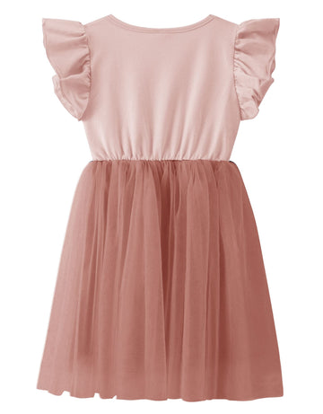 Twkioue Toddler Baby Girl Tutu Tulle Dress Ruffled Sleeve Fluffy Sundress 817 Dark Pink 100