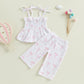 Visgogo Valentines Day Baby Girl Outfits Sleeveless Smocked Strap Camisole Linen Pants Heart/Bow Baby Summe Clothes (Bow&Daisy,