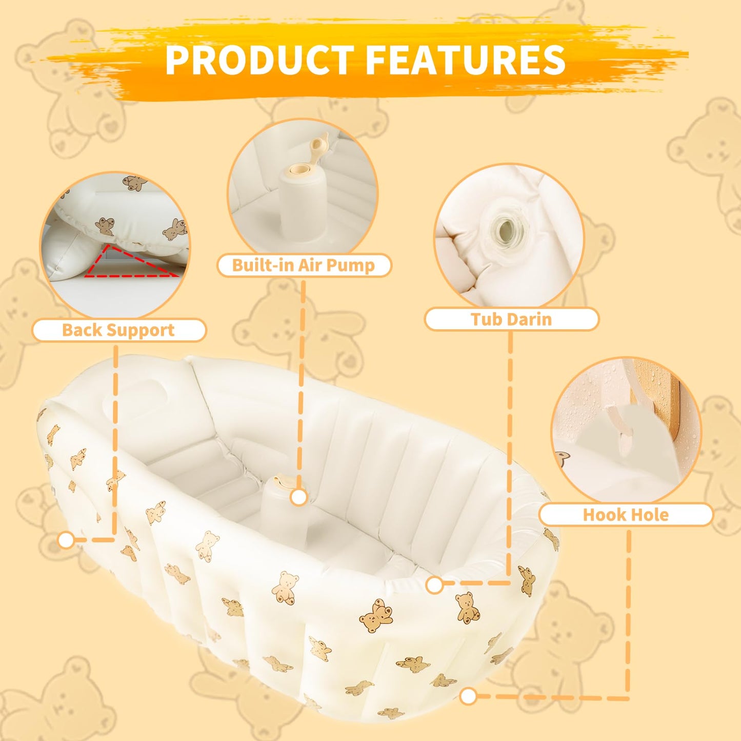 Ekepe Inflatable Baby Bathtub With Built In Pump, Collapsible Safe Baby Bathtub For Newborns And Baby, Non-Slip Travel Mini Swim