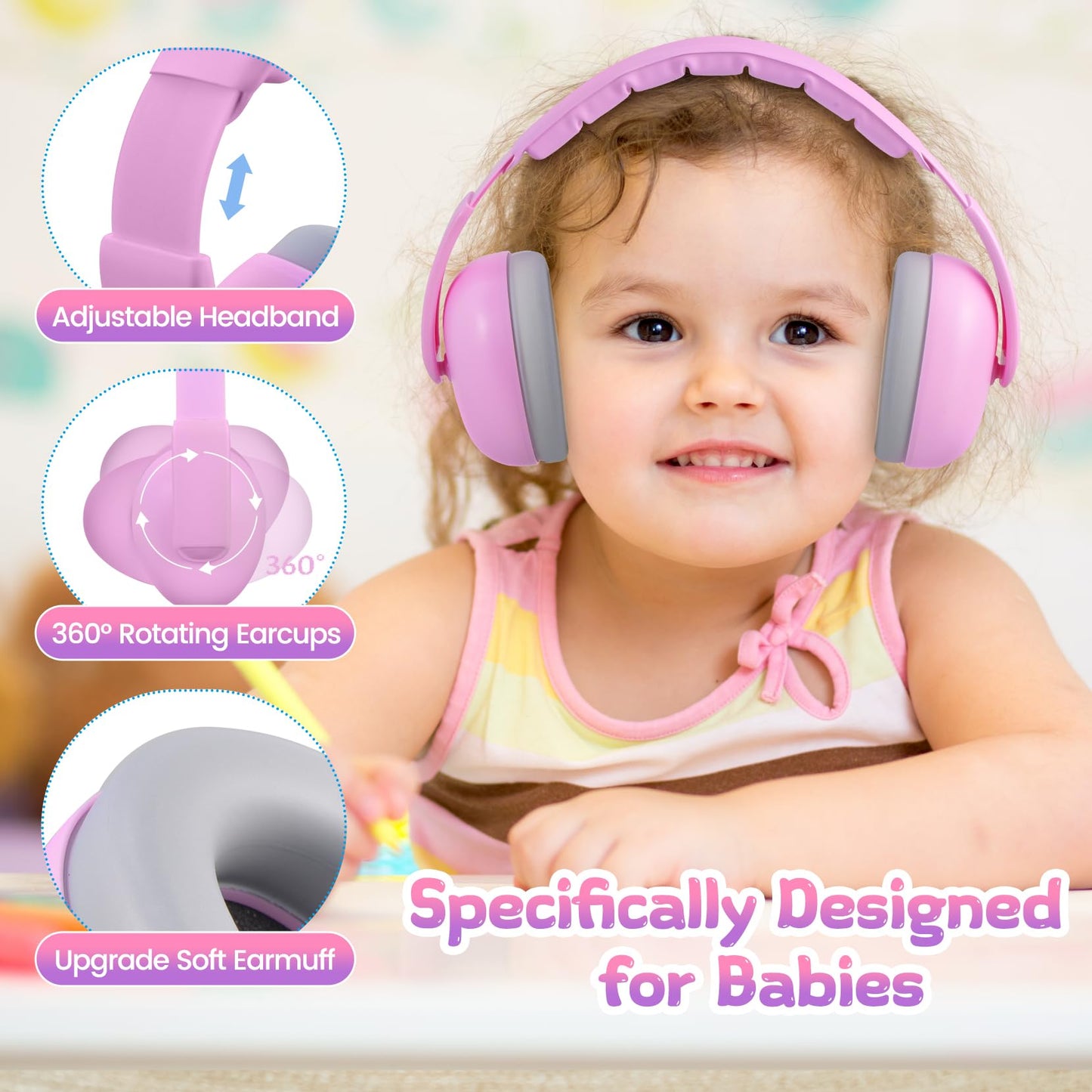 Baby Headphones For Noise, [2024 Upgraded Saftey Version], Baby Ear Muffs Noise Protection, Toddler Infant Noise Cancelling Head