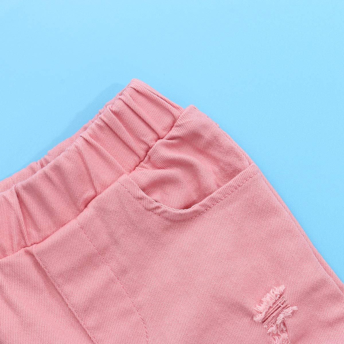 Icectr Toddler Baby Girls Kid Flared Denim Pants Ruffled Wide Legs Ripped Jeans High Waist Bell Bottoms Casual Outfit (Pink, 5-6