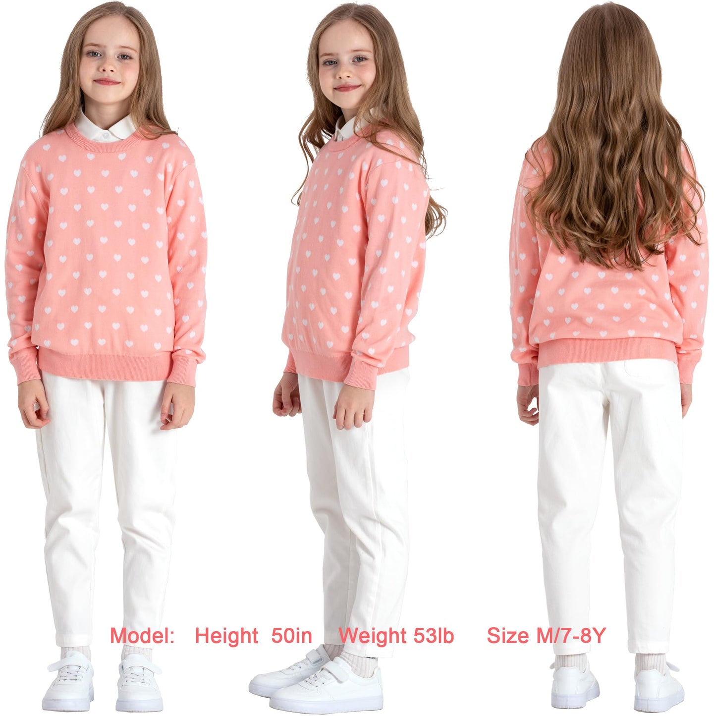 Boboyoyo Girls Sweaters Cotton Kids Heart Sweater Valentine Holiday Pullover Teen Clothes Crew Neck Knit Top Long Sleeve Pink
