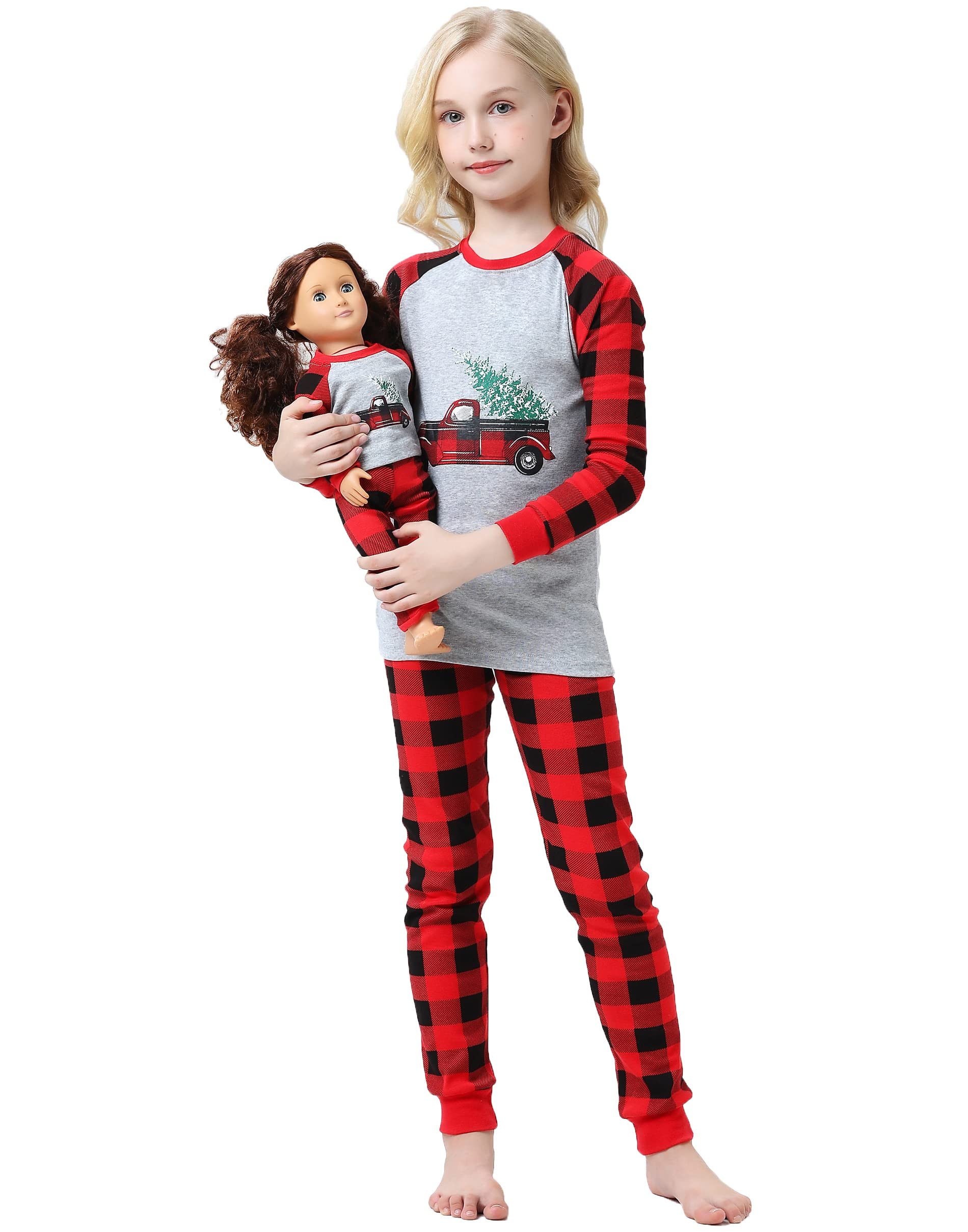 Babyroom Girls Christmas Pajamasd Matching Doll&Toddler 4 Piece Cotton Pajamas Toddler Christmas Clothes Size 4 Gray