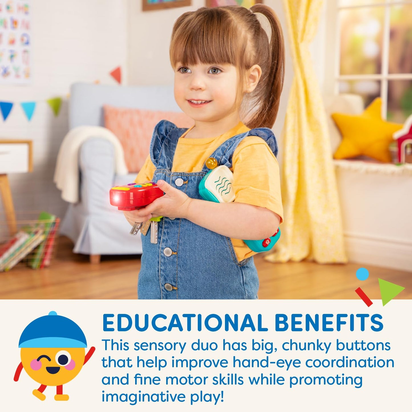 Battat - Sensory Toys - Pretend Phone & Keychain - Toddler Light - Up Toy Car Keys - 10+ Months+ - Light & Sound