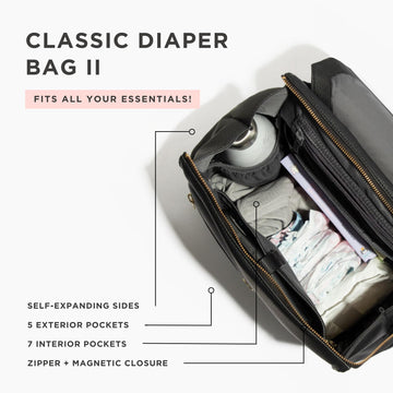 Freshly Picked Classic Ii Diaper Bag Backpack, Wipeable Vegan Leather Diaper Bag With Changing Pad, Convertible (Ebony V2)