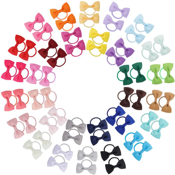 Jollybows 60Pcs 2 Inches Baby Girls Hair Bows Ties Mini Boutique Elastic Hair Rubber Ribbon Hair Band Accessories For Kids Toddl