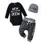 Kukitty Newborn Infant Baby Boy Clothes Long Sleeve New To The Crew Romper + Pants + Hat 3Pcs Outfits Set (3-6 Months) Black