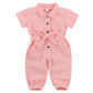 Mubineo Toddler Baby Girl Summer Fall Basic Plain Short Sleeve Cotton Linen Drawstring Romper Jumpsuit (Y2 Peach Pink, 3-4 Years