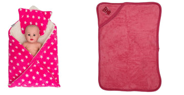 CTMKIDS Baby Wrap with Cushion Cap for Kids 74x84 cm  Pink & Hooded Baby Blanket for Kids 66x92 cm  Carrot