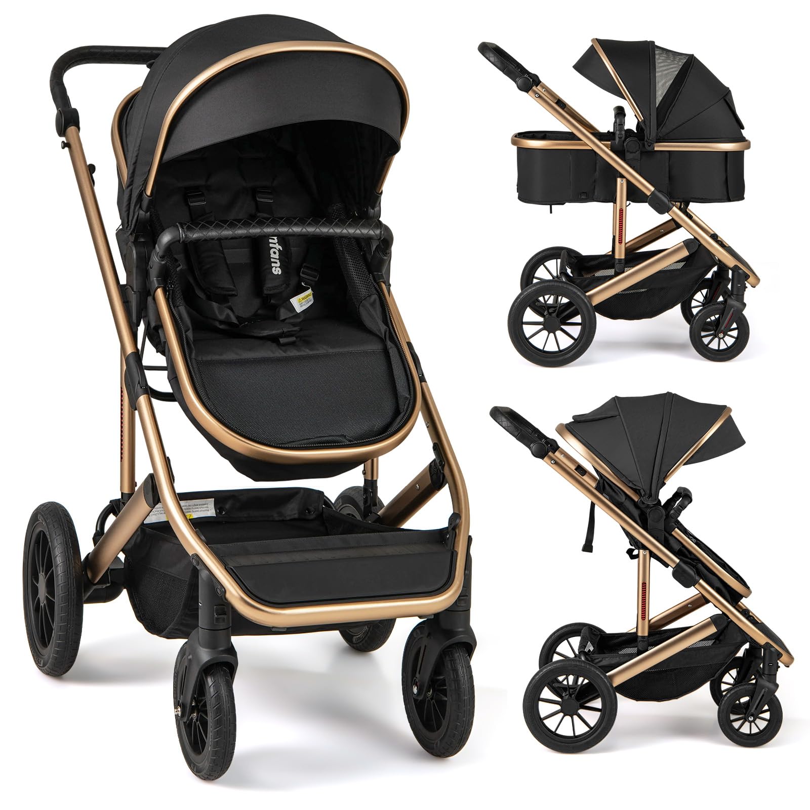 Infans 2 In 1 Baby Stroller, Folding Newborn Pram Convertible Stroller Bassinet For Infant Foldable High Landscape Shock Absorpt