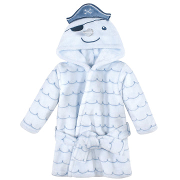 Hudson Baby Unisex Baby Plush Animal Face Bathrobe, Narwhal, 0-9 Months