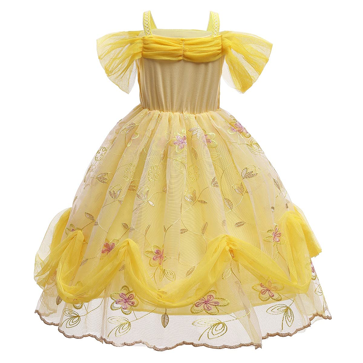 Fmyfwy Girls Belle Princess Fancy Dress Beauty And Beast Outfits Halloween Christmas Wedding Birthday Lace Gown,Yellow 012,3T
