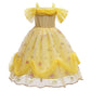 Fmyfwy Girls Belle Princess Fancy Dress Beauty And Beast Outfits Halloween Christmas Wedding Birthday Lace Gown,Yellow 012,6-7T