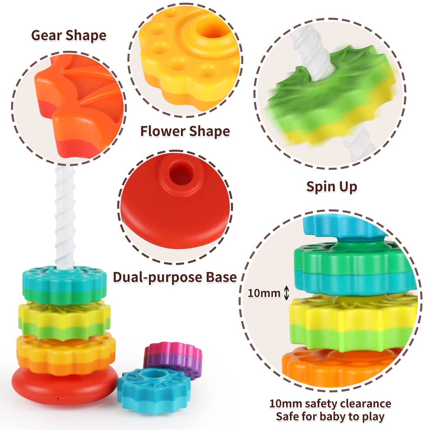 JUXUE Baby Spinning Stacking Toys for Toddlers 1-3, Rainbow Ring Stacker Montessori Toys for Babies 6-12 Months, 1 2 3 One Year