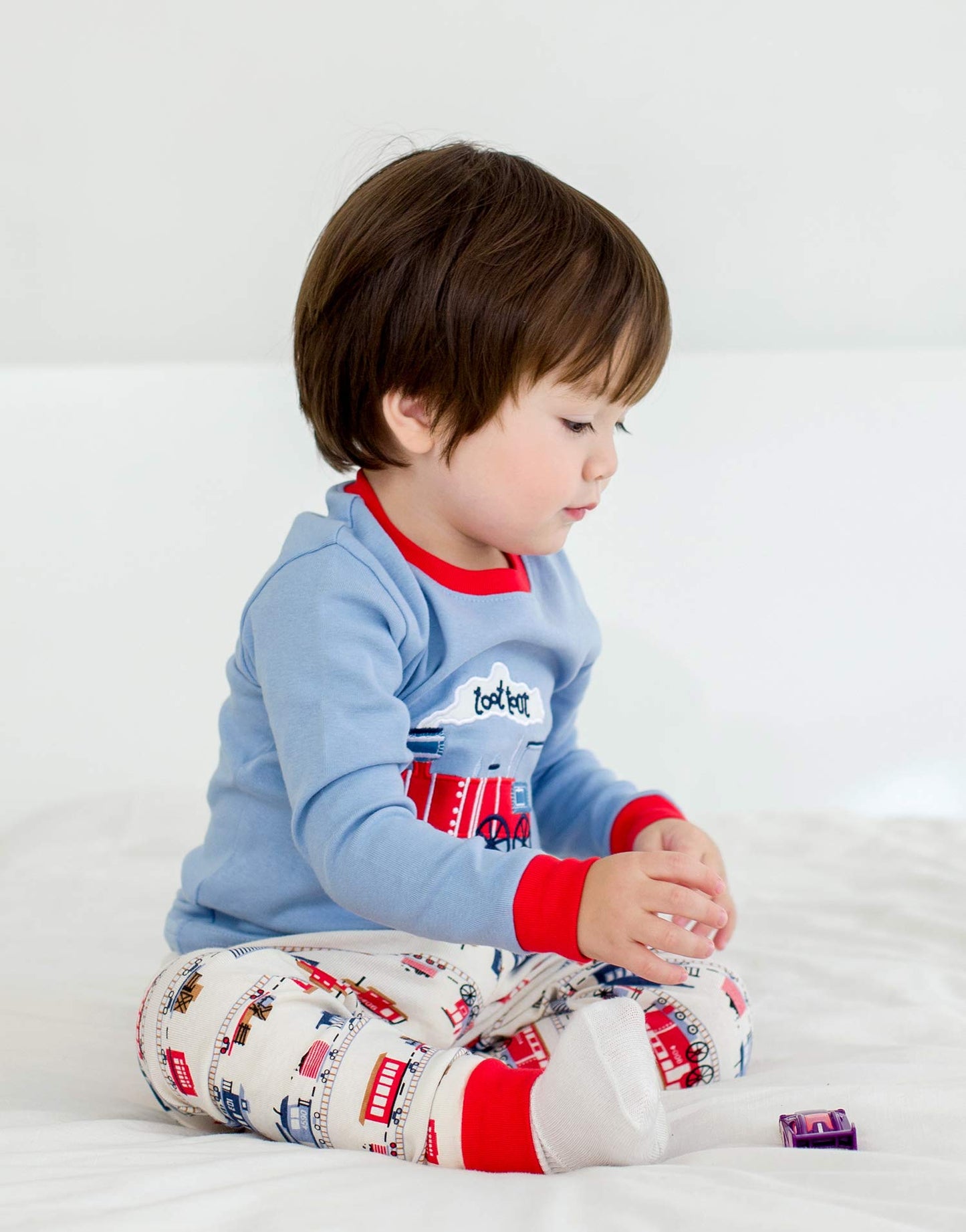 Vaenait Baby Kids Boys Girls Long Sleeve Cotton Sleepwear Pajamas 2Pcs Set Toot Toot Train 2T/S