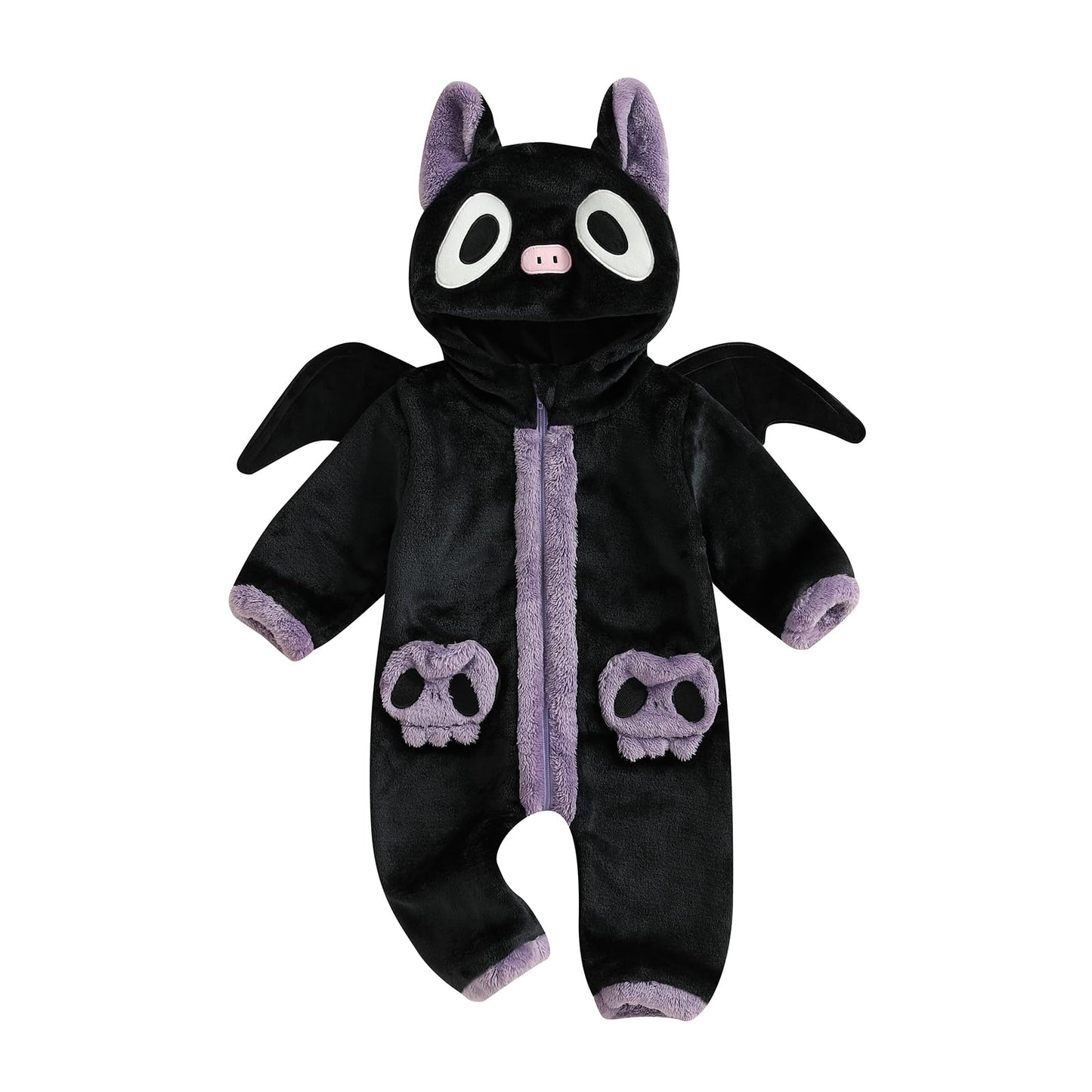 Toddler Baby Halloween Costume Baby Girl Boy Halloween Jumpsuit Fall Winter Clothes for Infant Toddler Kids (Black Bat, 6-12 Mon