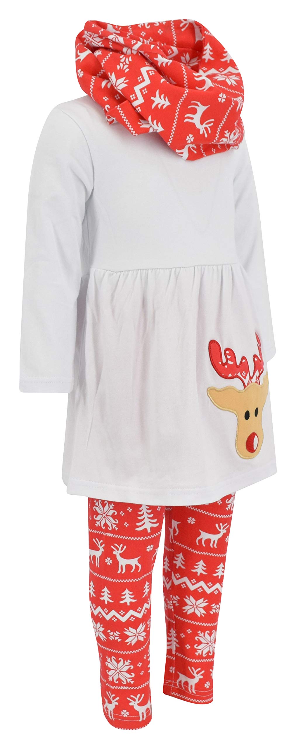Unique Baby Girls 3 Piece Christmas Reindeer Legging Set (5T) White
