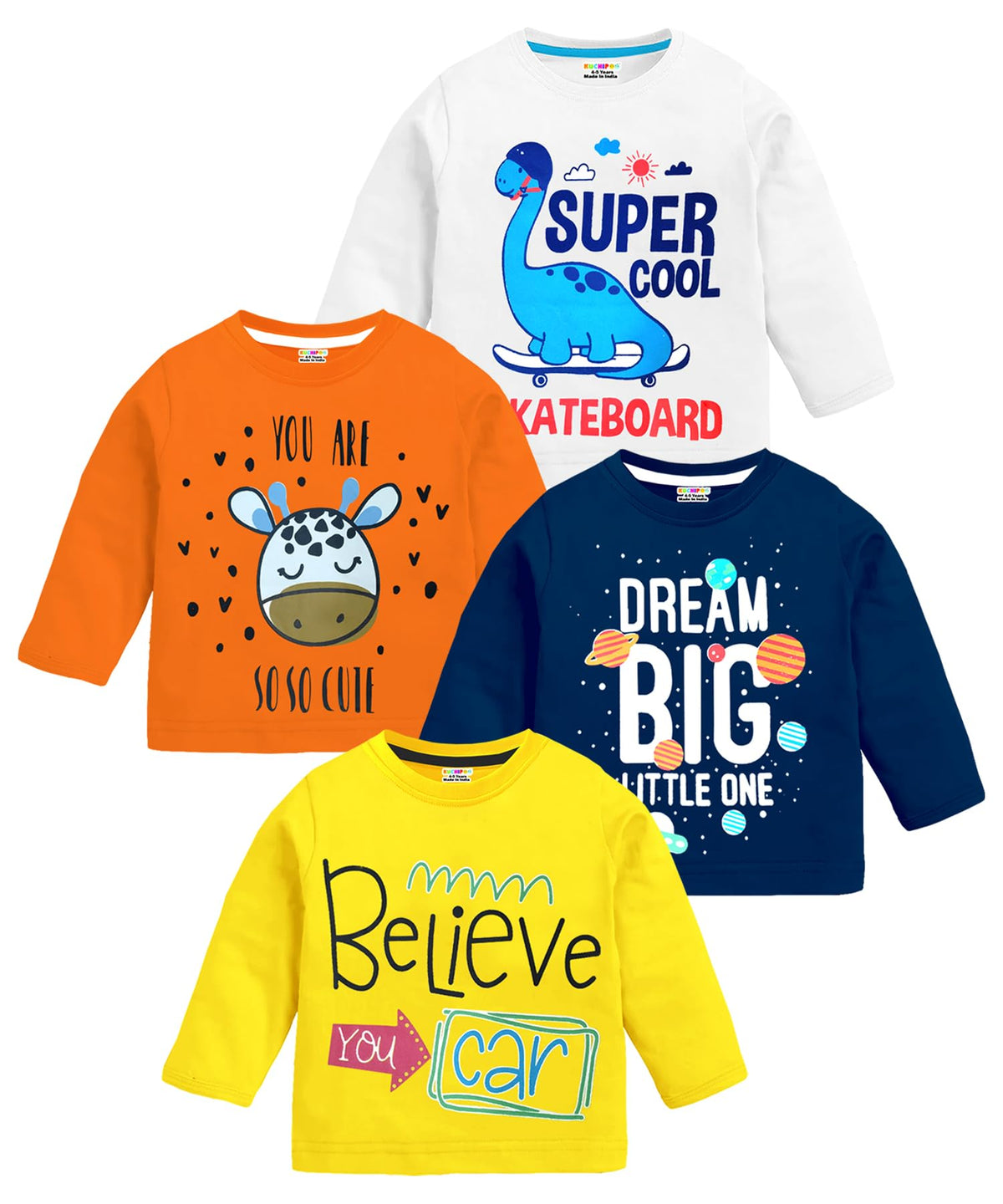 Kuchipoo Boys Regular Fit Full Sleeves Cotton TShirts (KucTshrt496, 1218 Months, MultiColored)