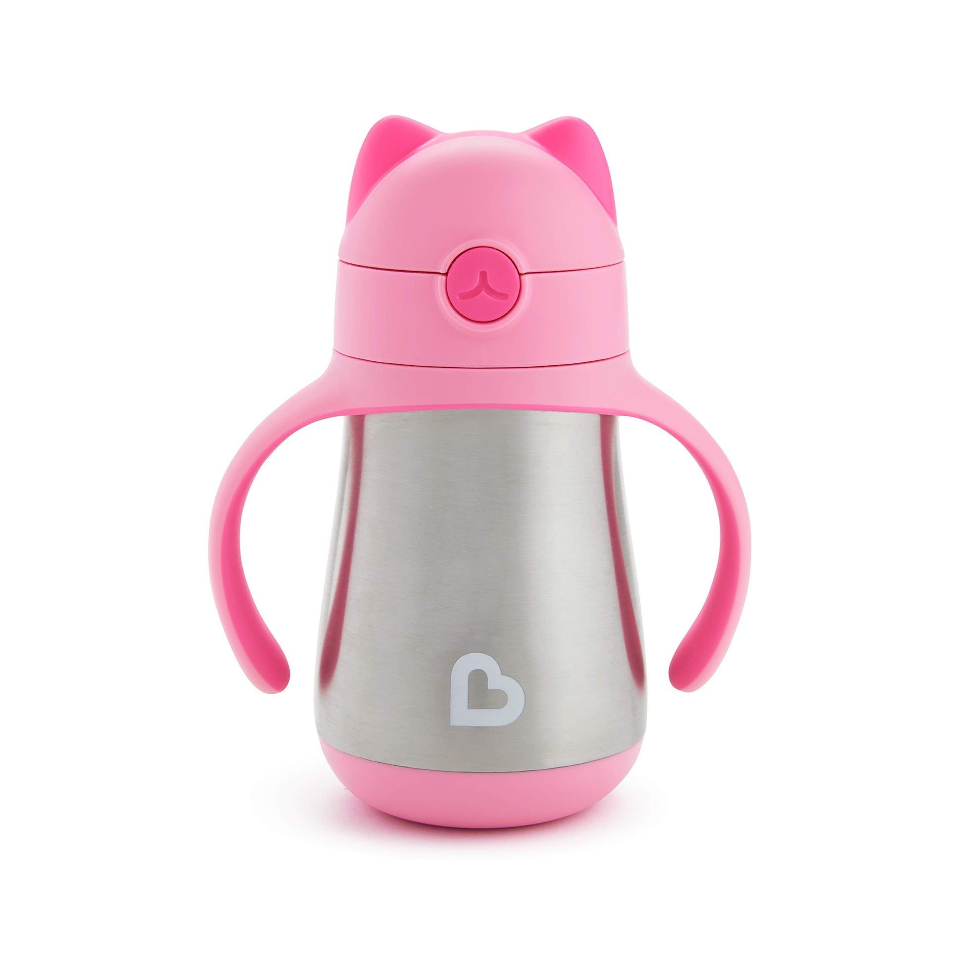 Munchkin Cool Cat Sippy Cup For Toddlers, Stainless Steel Straw Cup, 8 Ounce, Pink