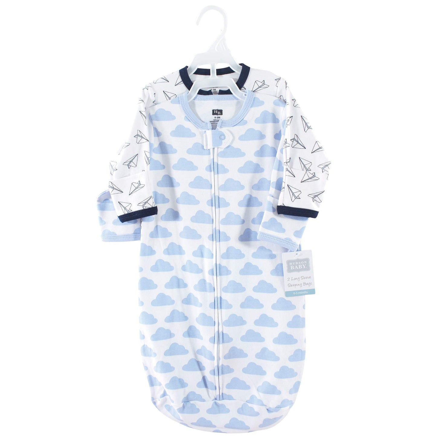 Hudson Baby Unisex Baby Cotton Long-Sleeve Wearable Sleeping Bag, Sack, Blanket, Paper Airplane, 0-3 Months