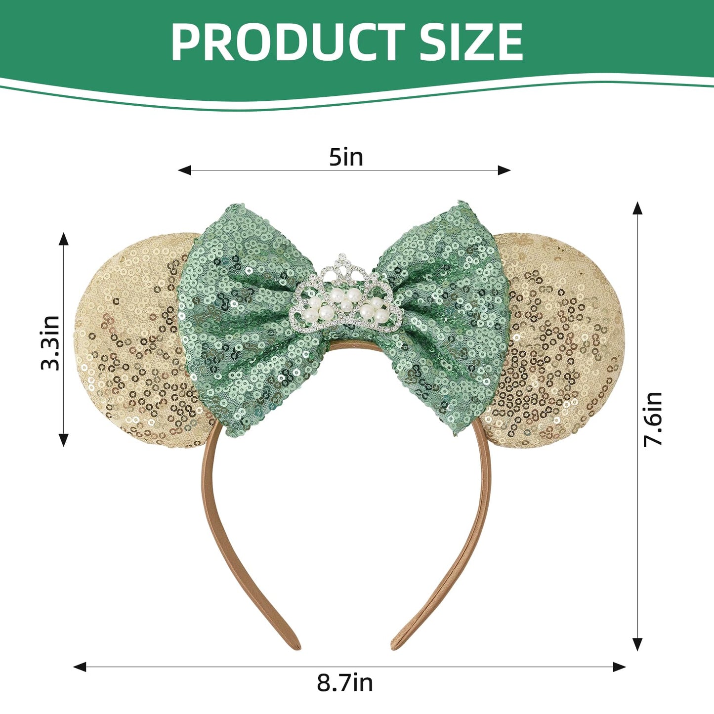 Seamoy Tiana Minnie Ears Headband, Rose Gold Mouse Ears, Park Ears Princess, Sparkle Silver Blue Classic Red Gold Mouse Ears Hea