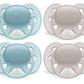 Philips AVENT Ultra Soft Pacifier, 6-18 months, Blue and Grey, 4 Pack, SCF211/40
