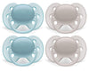 Philips AVENT Ultra Soft Pacifier, 6-18 months, Blue and Grey, 4 Pack, SCF211/40